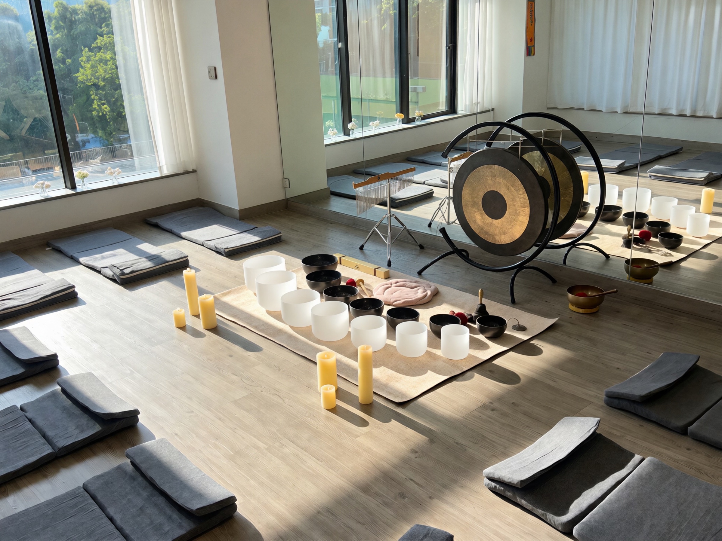 WHM studio prepared for a sound healing session
